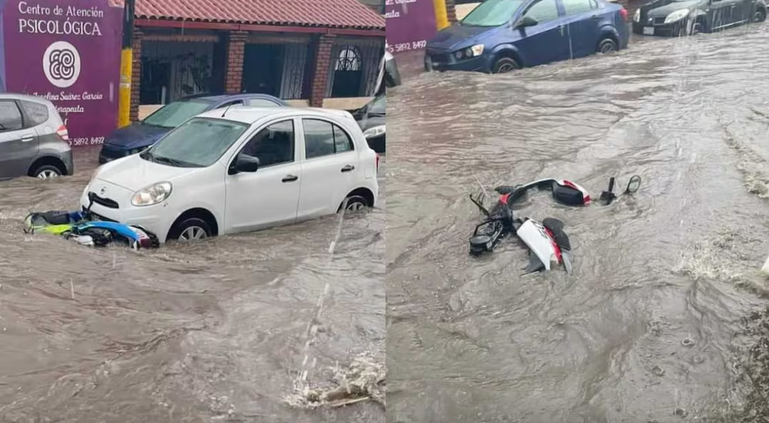 Corriente de agua arrastrara a una familia que viajaba en motoneta, integrada por padre, madre y su bebé.